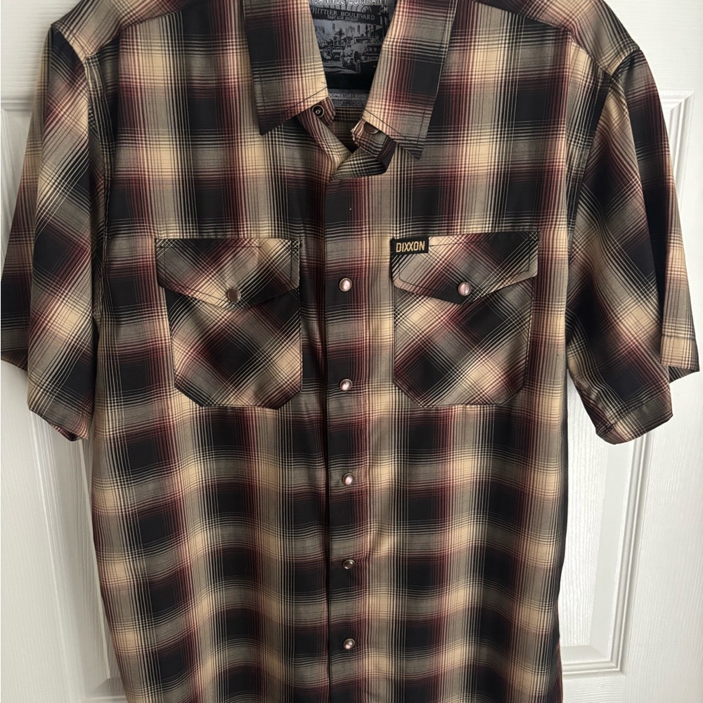 DIXXON Men's Plaid Shirt - Black, Tan, and Red